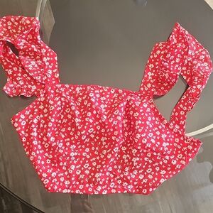 SHEIN Red and White Floral Top